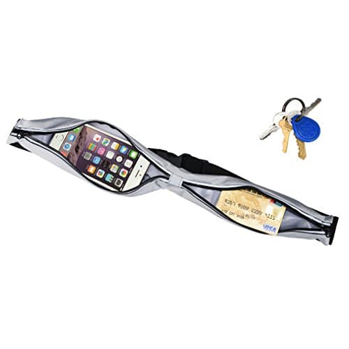 Running Fanny Pack Hide Big Space Cell Phone Holder Waterproof Pouch Reflective Stripe Adjustable Runners Belt from 29.5" to 57"(Double Waist Packs)Grey