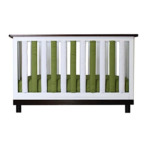 Doctor-approved, Safe Vertical Crib Liners in Sage & White Reversible Cotton 24 Pack