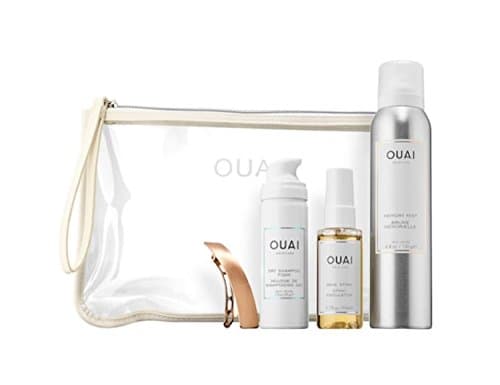 OUAI OUAIsted Essentials Kit: Memory Mist, Wave Spray, Dry Shampoo Foam, Hair Accessory & Bag