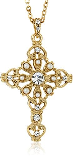 14k Crystal Cross Pendant Necklace, 16"