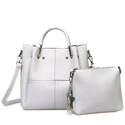 Firstider Striped Patchwork Women Shoulder Bags Pu Leather 2Pcs Composite Bag Gray 25x10x26cm