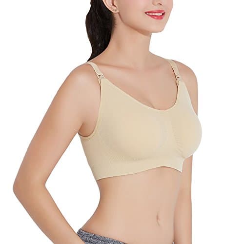 Women's Maternity Seamless Nursing Bra M-XL Comfortable Wireless Sleeping Bralette 2 Packs,Nude-black,Large