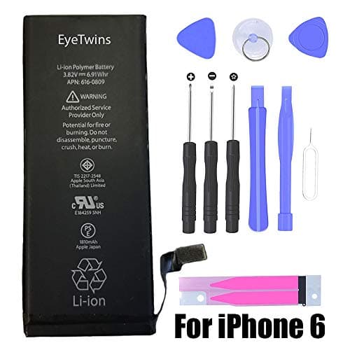 Eyetwins Replacement Battery Compatible with iPhone 6 - Repair Kit with Tools, Adhesive Strips 1810 mAh 0 Cycle Battery - 24 Month Warranty