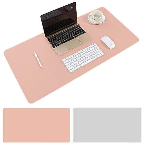Large Desk Pad, 35.4" x 15.75" Non-Slip PU Leather Desk Mouse Pad Waterproof Desk Pad Protector, Dual-Side Use Desk Writing Mat for Office Home (Pink&Sliver)