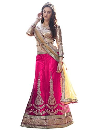 Khushali Presents Embroidered Net Lehenga Choli(Pink)