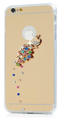 Iphone 7 Plus (5.5") Case,TAIYANYU 3D Handmade Bling Luxury Golden Mirror Soft TPU Design Golden Peacock with Colorful Crystal Shiny Sparkle Diamonds Cover for Iphone 7 Plus 5.5 inch(Gold)