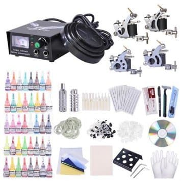 NEW LEAF Tattoo Kit 4 Guns LCD Power Supply 54 Ink w/ Case