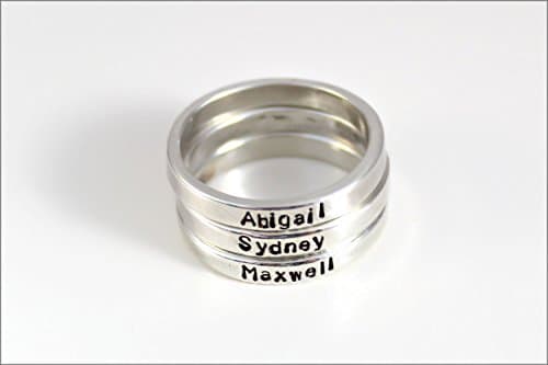 Stacking Silver Skinny Ring Customized with Your Information | Hand Stamped Mommy Jewelry