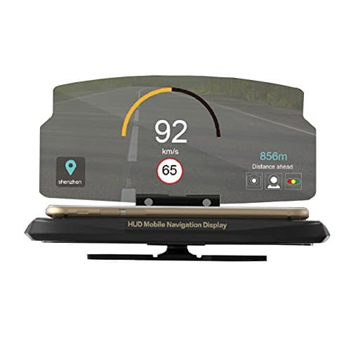 Car HUD Head Up,Phone GPS Navigation Image Reflector,Cell phone Holder Mount, Display Speed Warning,Smart Mobile Phone Car Stand Folding Holder (Black)