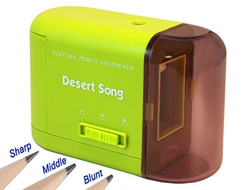 Desert Song Electric Pencil Sharpener, Powered by AC Adapter (includes), USB or Batteries (not includes), Quiet Pencil Sharpener for Classroom or Office, Works for Colored Pencils_Green