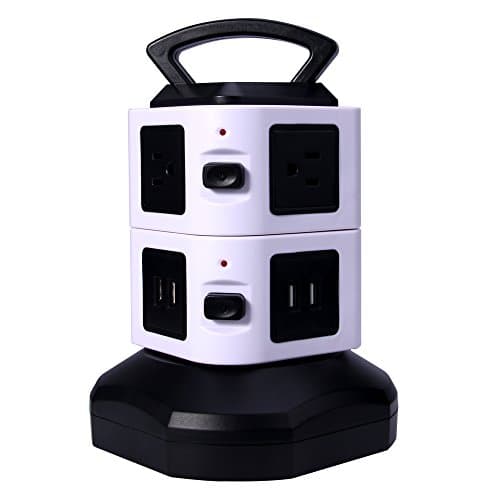 LIFEET Vertical Power Strip Multi-sockets 6 Outlets and 4 USB, 2500W, 110-250 Worldwide Voltage Tower Power Socket Outlets with 6.5 Feet Cord for Home and Office or Store White