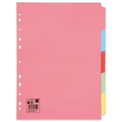 5 Star Office Subject Dividers Multipunched Manilla A4 Card - Pack of 5, Assorted