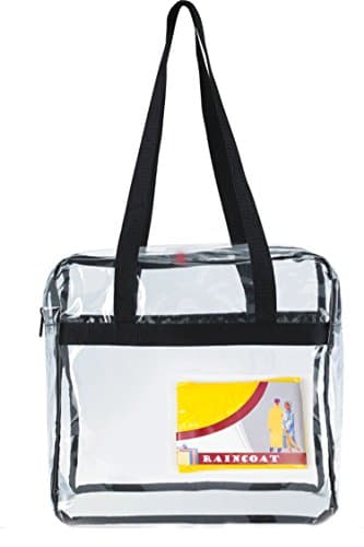 Bundle - 2 items - Clear Plastic Zippered Tote , Handbag 12"x12"x6" and Raincoat Poncho, approved for football stadiums, golf tournaments, school and office. (Large, Yellow)