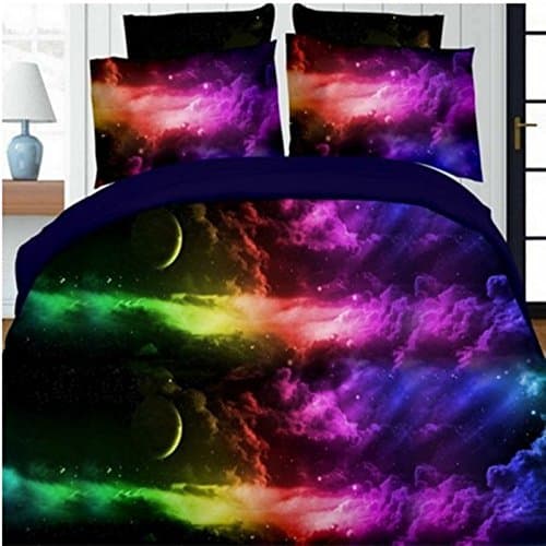 Smartbize 3D Printed Bed Set FULL/QUEEN Size Duvet Cover Set Galaxy Sky Cosmos Night (3, Rainbow Cosmo)