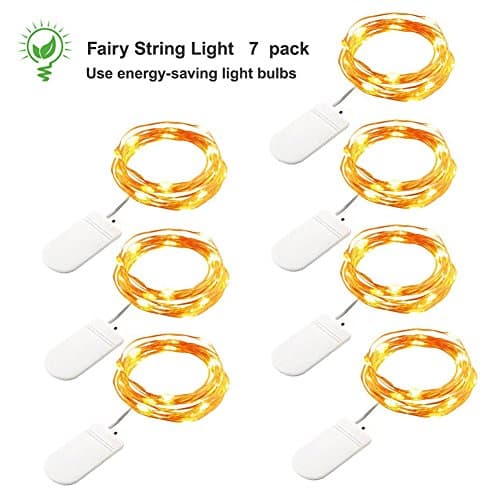 SCOMAS 7PCS Fairy String Lights Battery Operated 6.5 inches 20 LED Firefly Lights Warm Starry String Lamps for Thanksgiving DIY Dinner Home Party Decoration and Crafting