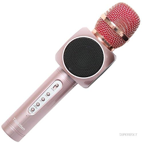 Tilekitten Portable Microphones and Speaker for Singing Bluetooth Karaoke Microphone Singing Machine Bluetooth Speakers Dual Speakers 2 Vibrating Diaphragm (Rose Gold)