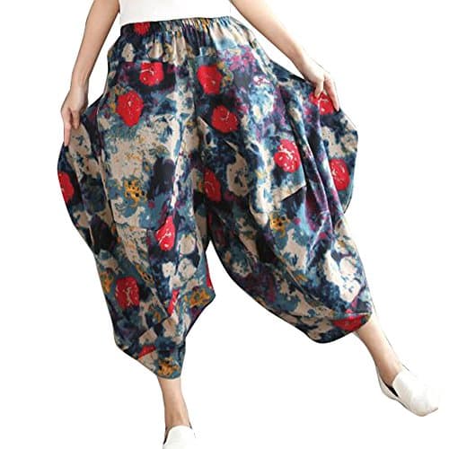 ColorsBL Women's Solid Cotton Linen Baggy Harem Capri Hippie Pants Trousers YWM05 (style 04)