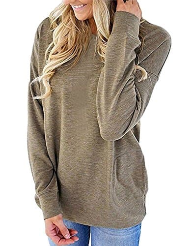 Women Solid Color Round Neck Casual Loose Long Sleeve Sweatshirt T-Shirts Tops Blouse