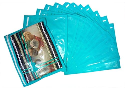 QTM Synthetic Single Packing Saree Pouch with Bow (Green)- Set of 12