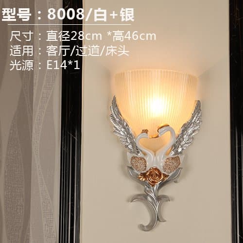 LIYAN Minimalist Wall Light Sconce E26/27 Base European Style Wall lamp Living Room Wall Creative Personality Bedroom Bedside lamp Stair Corridor Swan Marriage Room Decoration Light, Silver + White) [Energy Class A+++]