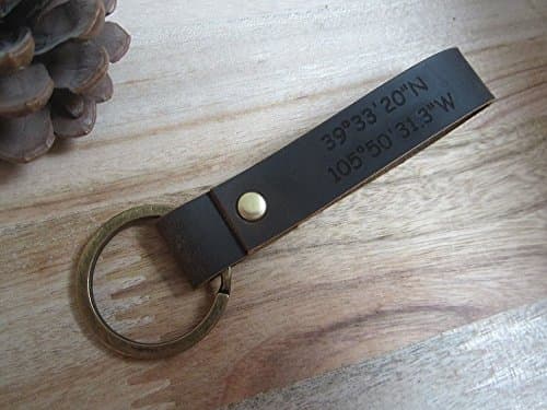Engraved Leather Keychain,Custom engraved Key Chain,Personalized Key Fob,Latitude Longitude keychain,GPS Leather Keychain,leather keyfob leather key ring