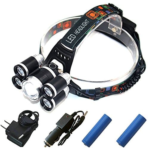 ustopfire LED Headlamp,6000 Lumen 5 Light 4 Modes Rechargeable Waterproof Super Bright Headlamp,Adjustable Headlamp with Charger and Battery,Outdoor Camping Biking Hunting Fishing