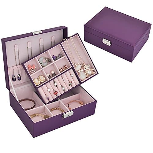 NirongLavie 2-layer Small Square Leather Jewelry Travel Organizer Box with Lock