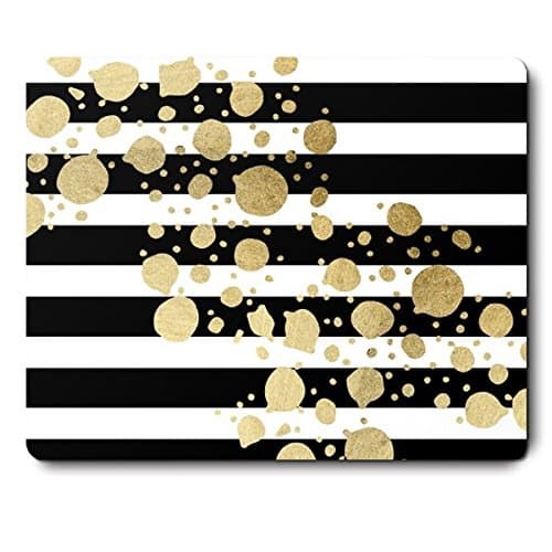 Gold Splatter Point On Black and White Stripe Unique Design Artistic Mouse Pad