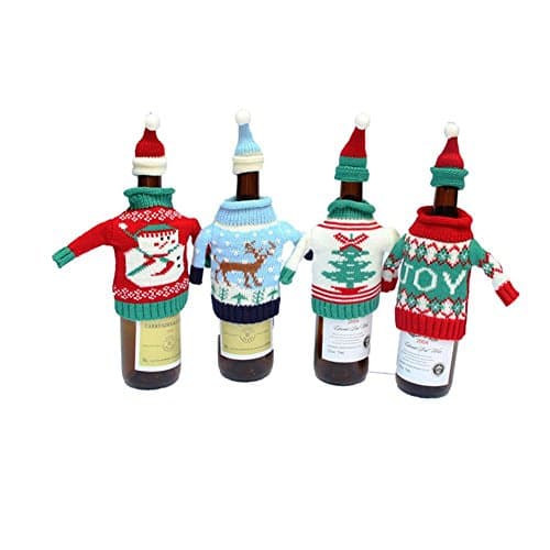 New Christmas Wine Bottle Set Sweater Bottle Set 4 SSLW Christmas Wine Bottle Decorations Red Wine Sets , joy wool wine set