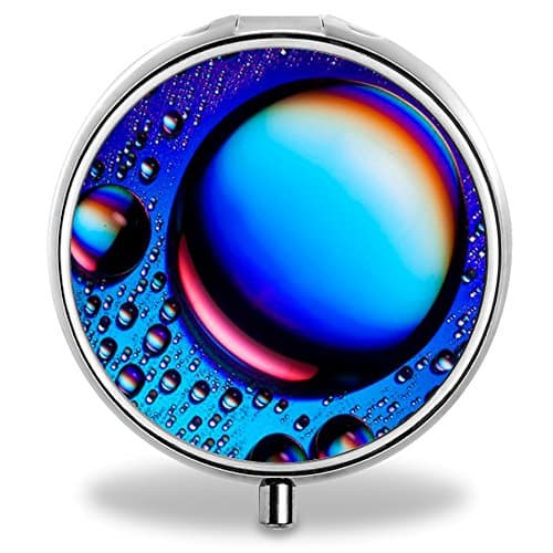 Medicine Pill Boxes Blue Bubble Unique Round Portable 3 Compartment Metal Pocket Pill Bottle