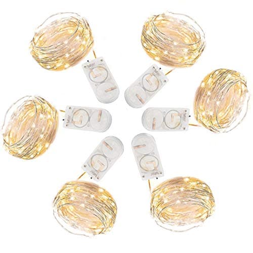 Pack of 6 LED Warm White Silver Wire Fairy String Lights with 20 Micro LEDs on 7.6 feet Silver Coated Copper Wire, Battery Power(Included), for DIY Wedding Centerpiece or Home Decorations