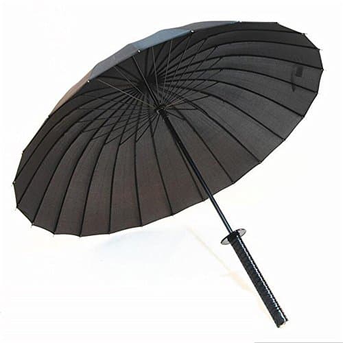 Creative Windproof Large Samurai Sword Katana Rainny &amp; Sunny Umbrella Auto Open &amp; Manual Close Black (24 Ribs)