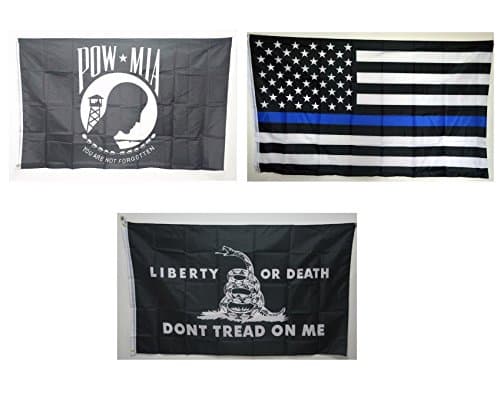 3x5 FT 90150cm 68D Polyester Dont Tread On Me Black/Yellow Flag + Pow Mia Flag (Black DTOM+powmia) (Black+Powmia+USA)
