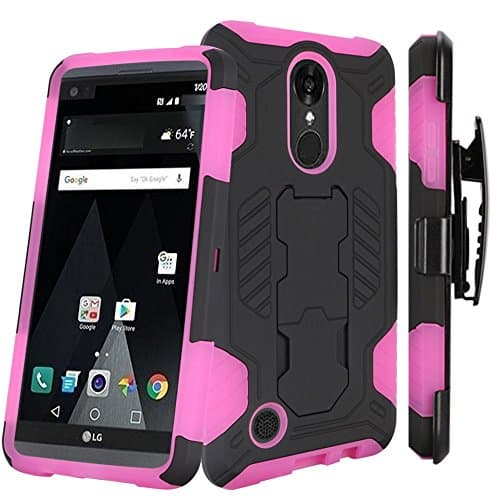 LG Phoenix 3 M150 Case (eAccessories) Black-Pink Utra-Resilient Durable Cover Dual Layers Protector Holster Belt Clip for LG Phoenix 3 M150 wih eAccessories Gift Bag