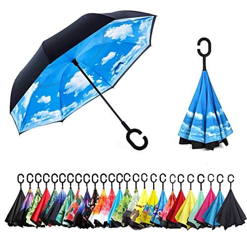 Inverted Umbrella Double Layer C Shape Handle Reverse Folding Umbrella Anti-UV Windproof Travel Umbrella with Carrying Bag