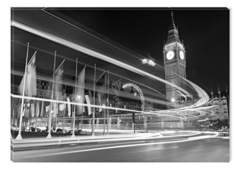Startonight Canvas Wall Art Black and White Abstract Big Ben Lights London UK Europe, Dual View Surprise Artwork Modern Framed Ready to Hang Wall Art 100% Original Art Painting 23.62 X 35.43 inch