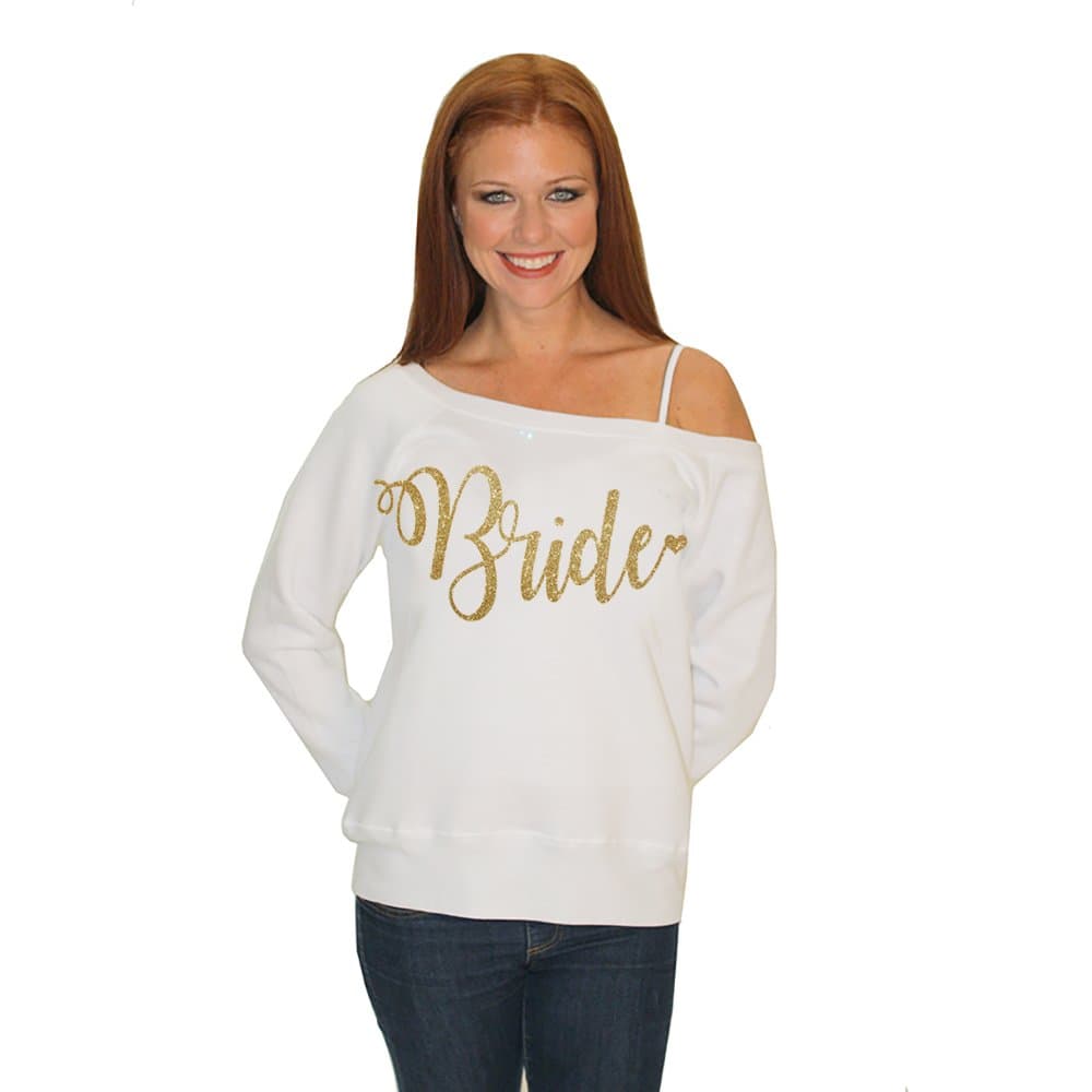 Bride Sweatshirt with Gold Glitter - Off The Shoulder