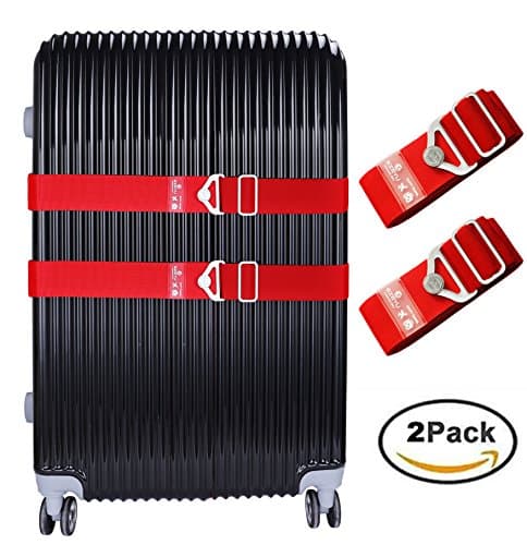 WeBravery Elastic Adjustable Luggage Straps Suitcase Belt Travel Bag Strap (2Pack-Red)