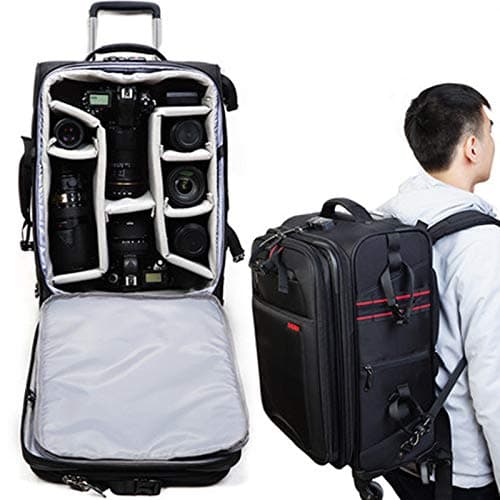 WWGG SLR Camera Trolley case Trolley Camera Bag Chassis Backpack can Pull Back can be Oversized Large Capacity 56-75L Professional Camera Bag Waterproof and Shockproof