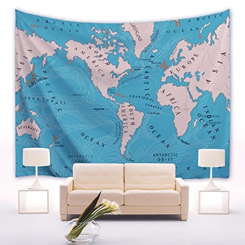 WOPS World Ocean Current Tapestry Smooth Polyester Fiber For Bedroom Wall Hanging Picnic Outdoor Decoration (90" x 60")