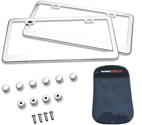 Pack Of 2 Silver License Plate Frames For Cars ,Universal Custom Design ,Easy To Install ,By RiderPlate