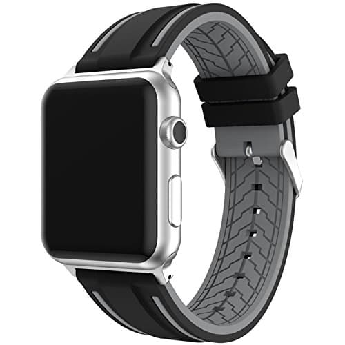 Apple Watch Band - 42mm Soft Silicone Replacement Band for Apple Watch Series 2, Series 1, Sport, Edition (Black+Light gray)