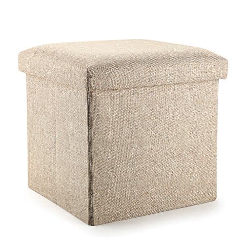 Ottoman Cube with Storage, Mee'life Linen Fabric Folding Organizer Storage Ottoman Basket Bins Boxes Containers with Lids for Office Home Foot Rest Stool/Seat 15"(Brown Cube)