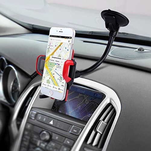 Car Phone Mount Stand Support 360° Rotation Windshield Long Arm GPS Cell Holder for Car for iPhone 8/7/7Plus/6/6Plus/5/5S/5C, Samsung Galaxy S6/S7/S8 and Other Mobile Phones(Red)