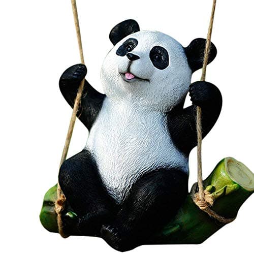 Black and White Panda Swing on Bamboo Creative Statue Garden Decoration