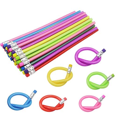 WeiMeet 36 Pieces Bendable Writing Pencil Sets Flexible Bendy Pencils with Eraser for Kids Party Favors Classroom Gifts Back to School Supplies