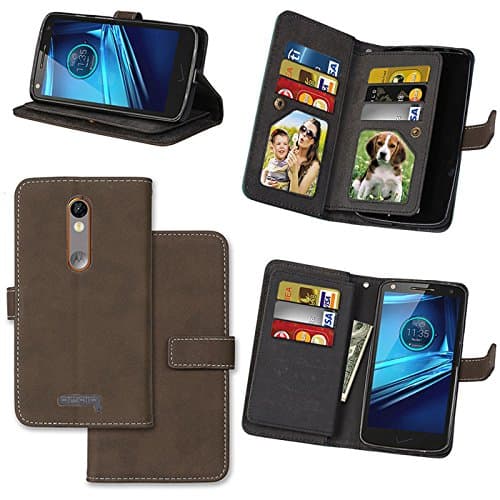 MOTO X3 /X FORCE Case, Abtory PU Leather [9 Card Slots] Purse Wallet Flip Protection Case in Book Style with Magnetic Closure for Motorola MOTO X3 /X FORCE/ Droid Turbo 2 Brown