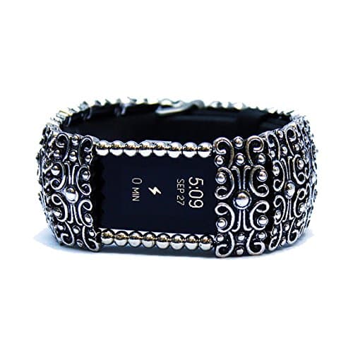 FitBit Charge 2 Cover Bracelet: SANDRINGHAM SCROLL with Window, Antique Silver, 7 1/2"