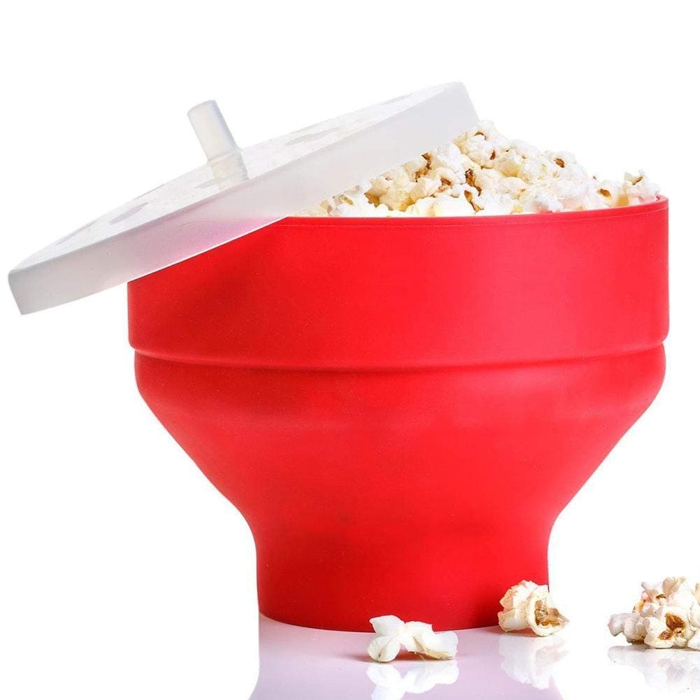 libelyef Silicone Popcorn Maker Microwave Popcorn Bowl With Lid Big Size Collapsible Bowl BPA Free Dishwasher Safe Red High Temperature Resistance For Home, Party, See Movie