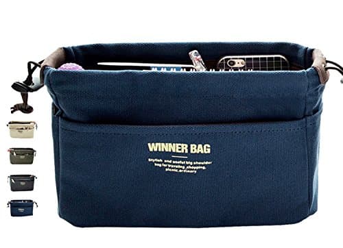 LIKU Canvas Purse Organizer Insert Bag Organizer Bag In Bag for Women, Army Green/Beige/Grey/Navy, 2 Size (Large, Navy)